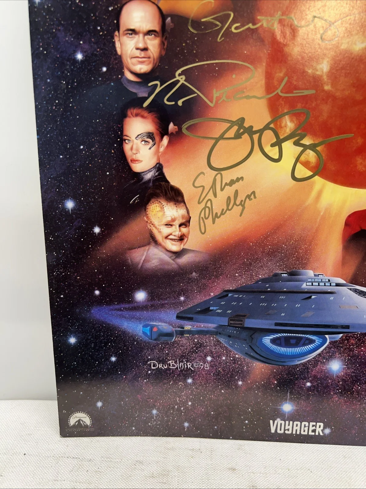 Star Trek Voyager Cast Autographed Poster By Dru Blair 1998 16x12 COA, image 5