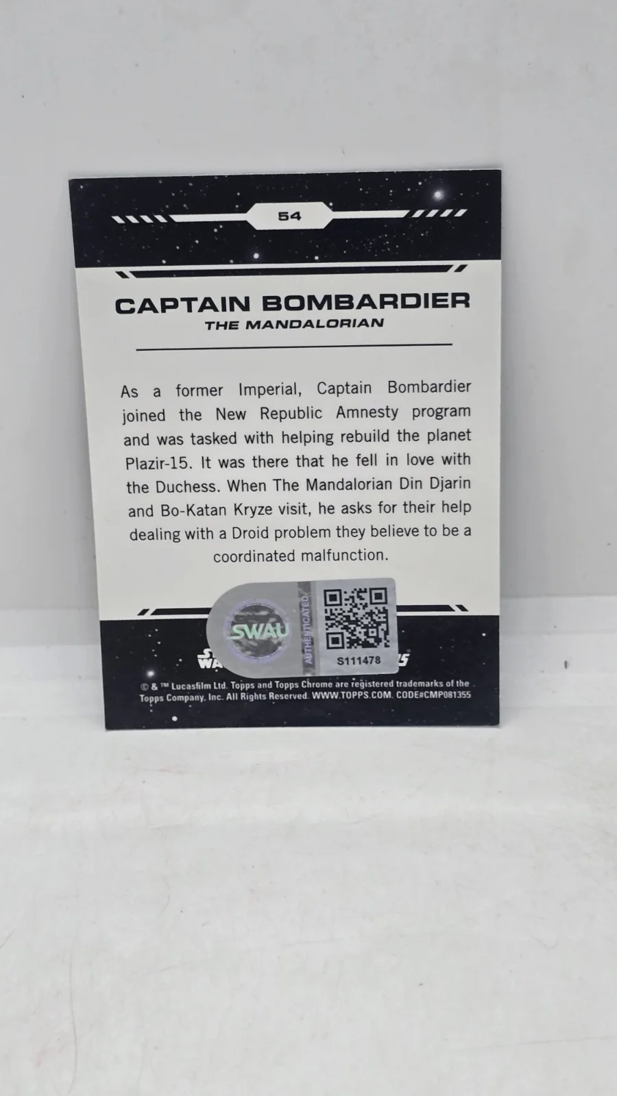 jack black — Jack Black Signed 2024 Topps Chrome Star Wars Captain Bombardier #54 SWAU #2, image 2