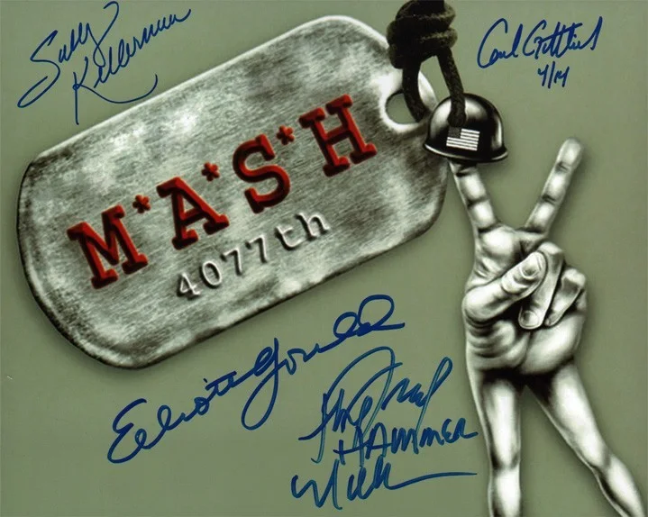 Sally Kellerman, Carl Gottlieb, Elliott Gould, Fred Williams — M*A*S*H /MASH Photo Signed Sally Kellerman, Elliott Gould Fred Williams +1 COA