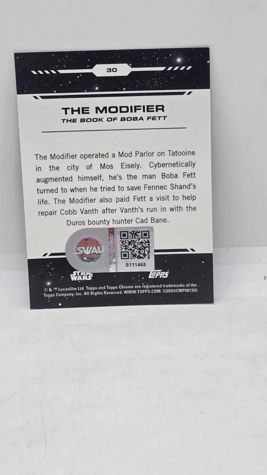 thundercat — Thundercat Signed 2024 Topps Chrome Star Wars The Modifier #30 Book Of Boba SWAU, image 2