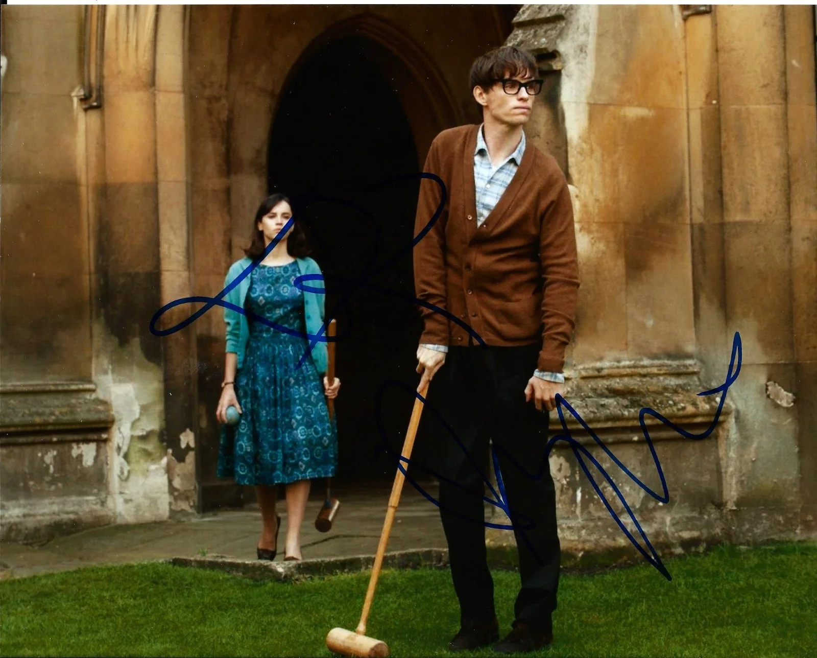 Eddie Redmayne — Felicity Jones & Eddie Redmayne signed Theory of Everything 8x10 photo. Proof