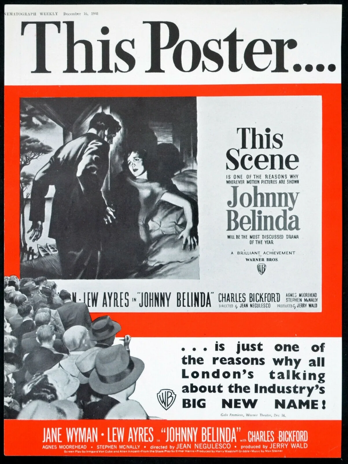 JOHNNY BELINDA 1948 Jane Wyman, Lew Ayres 5 TRADE ADVERTS, изображение 3