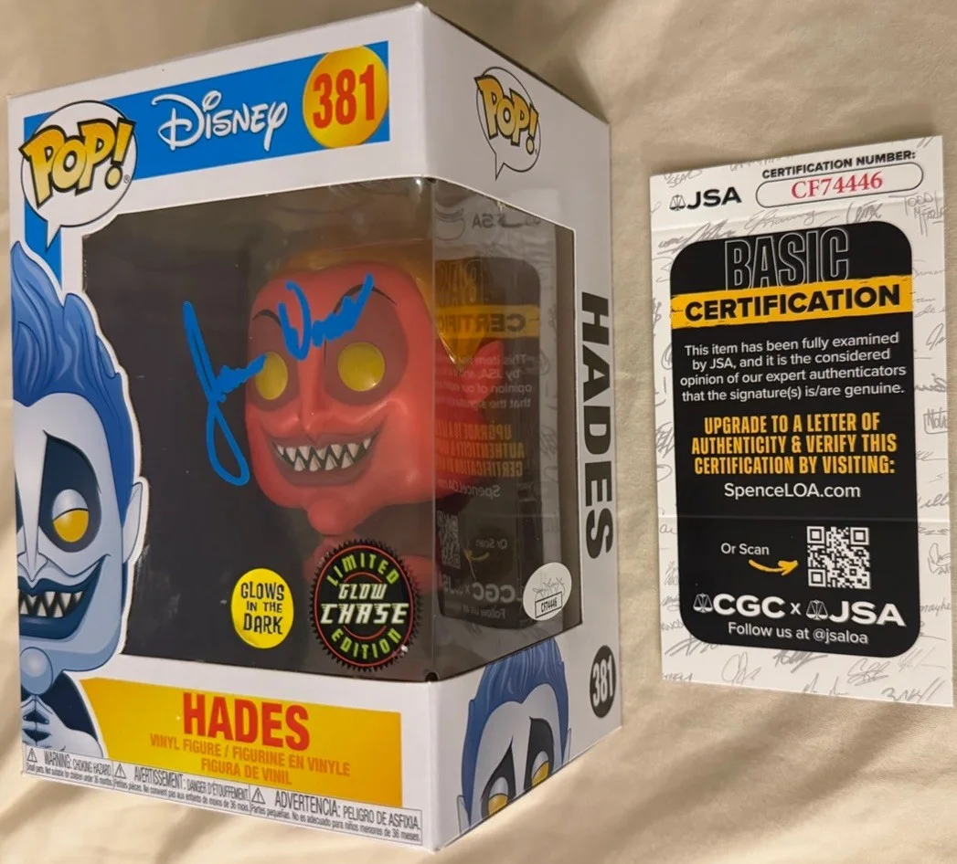 James Woods — James Woods SIGNED Funko Pop 381 Hades RED Glow In The Dark Chase LE w/ JSA COA, image 2
