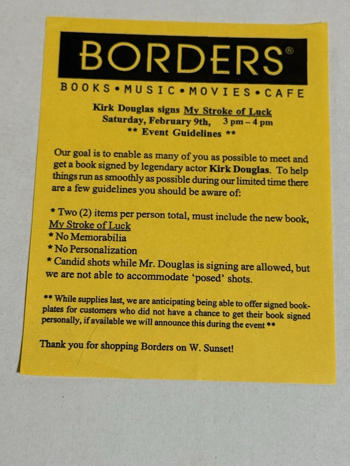 Legend Kirk Douglas Hand Signed Book w/ Event Flyer & Autographed Sticker, изображение 3
