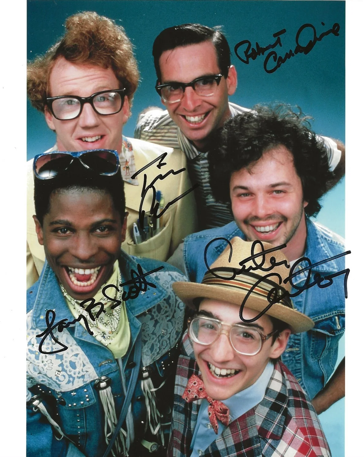 Robert Carradine, Curtis Armstrong, Larry B. Scott, Tim Busfield — Revenge of the Nerds Photo Signed x4 - Robert Carradine, Curtis Armstrong +2 COA