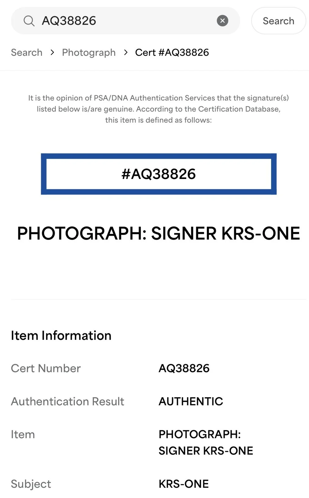 KRS-One — KRS-One Signed 8x10 Photo PSA Authenticated Music Rapper New York, image 3