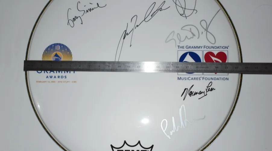 Grammy Foundation Signed Drumhead 6 Autos PSA Travolta Sorvino Lear Sinise Rare, image 2