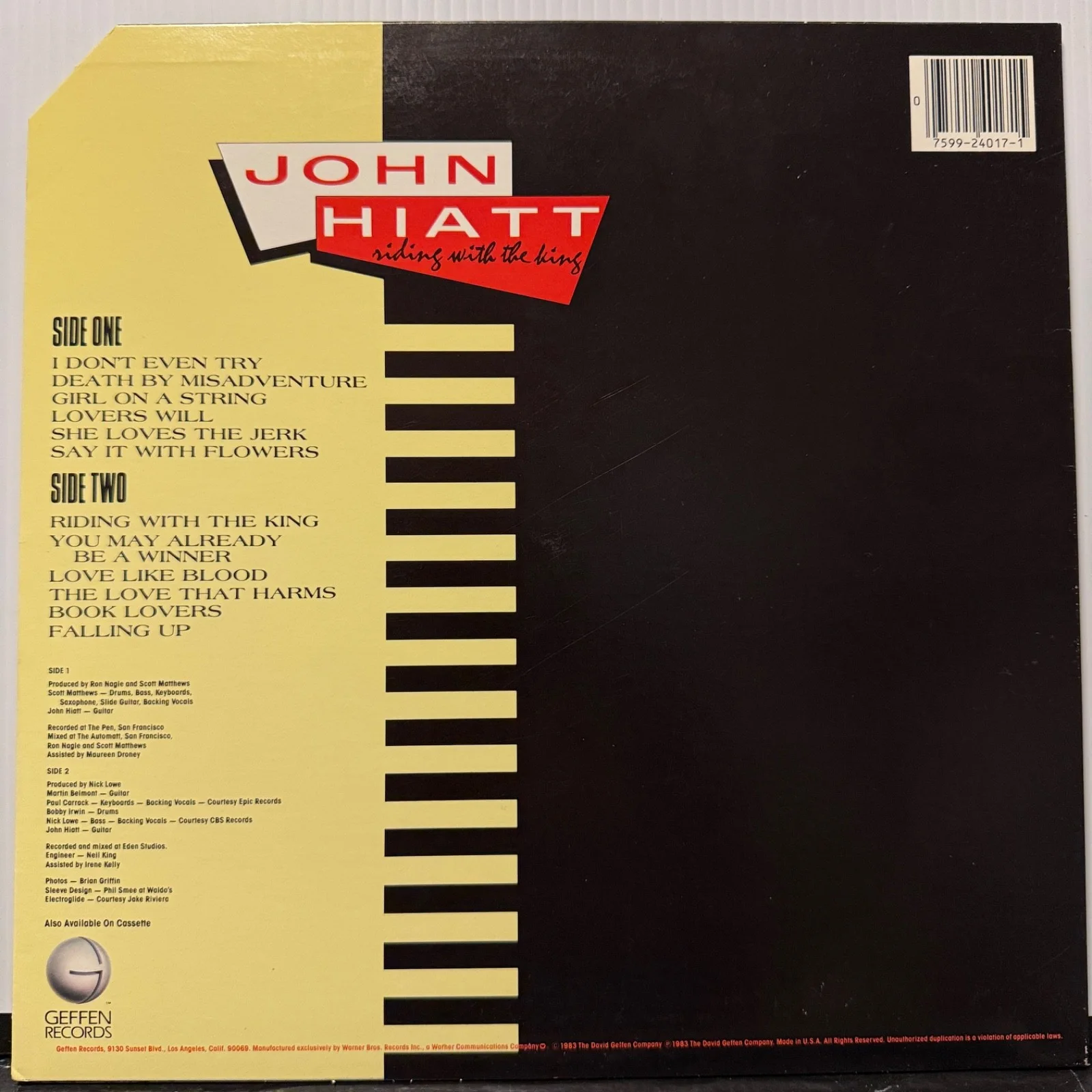 AUTOGRAPHED - JOHN HIATT "Riding With The King" GEFFEN vinyl GOLD PROMO STAMP, изображение 2