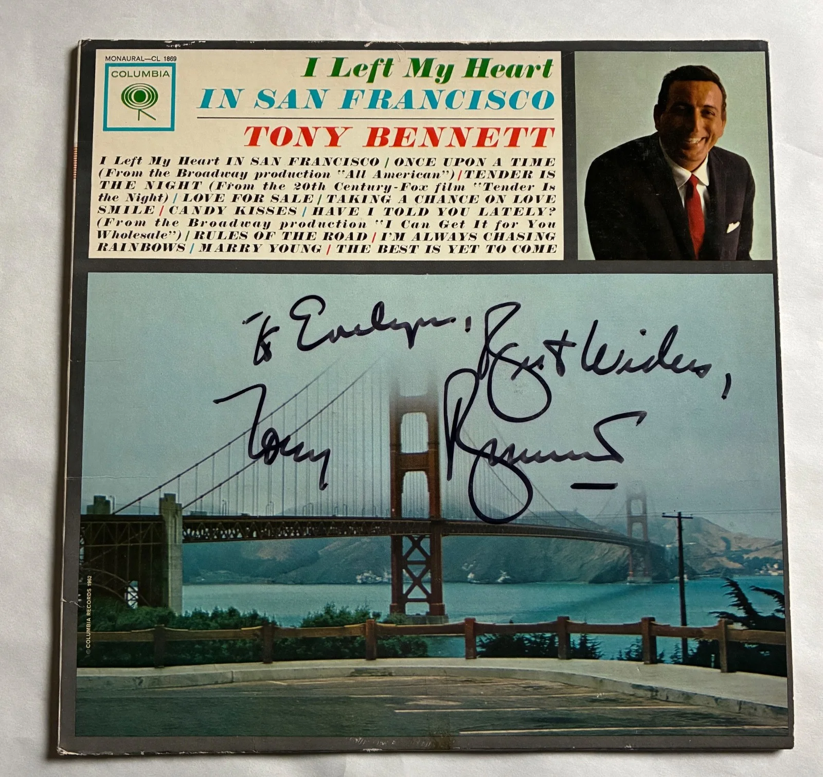 Tony Bennett Autographed Copy I Left My Heart In San Francisco (1962 pressing), изображение 4