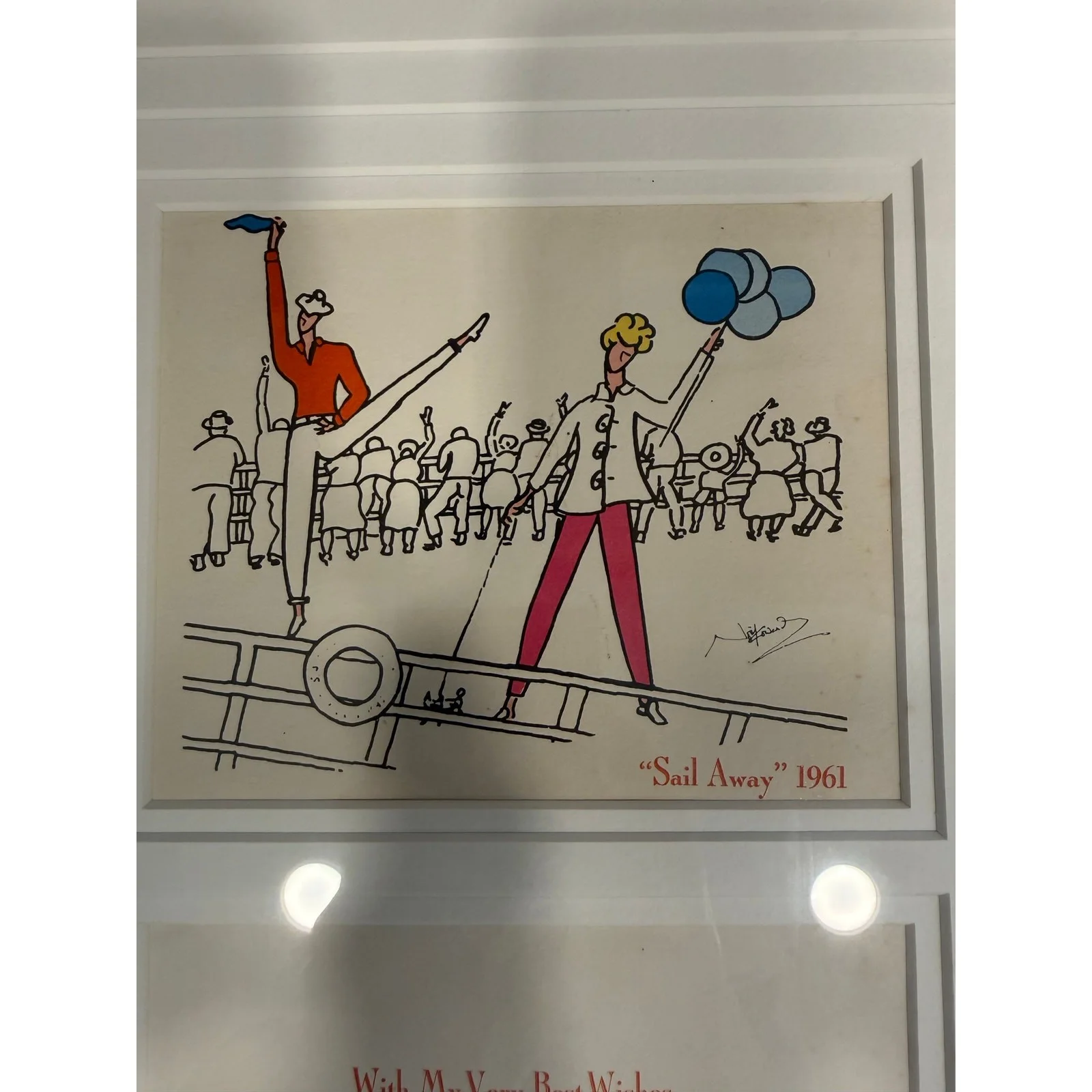 Signed Noel Coward 1961 Musical Sail Away Illustration Playright Actor Framed JL, изображение 2