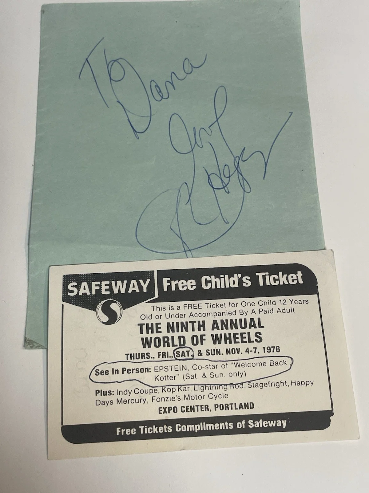 AUTOGRAPH ROBERT HEGYES " WELCOME BACK KOTTER" 1976, image 2