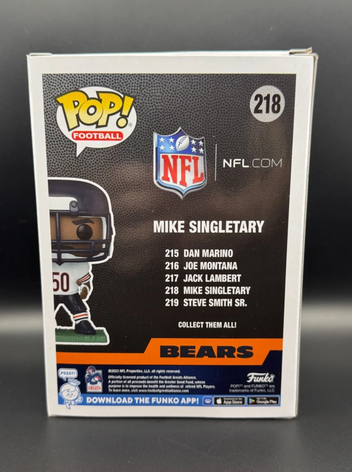 MIKE SINGLETARY — MIKE SINGLETARY signed auto CHICAGO BEAR FUNKO POP FIGURE #218 w/ COA JSA, image 4