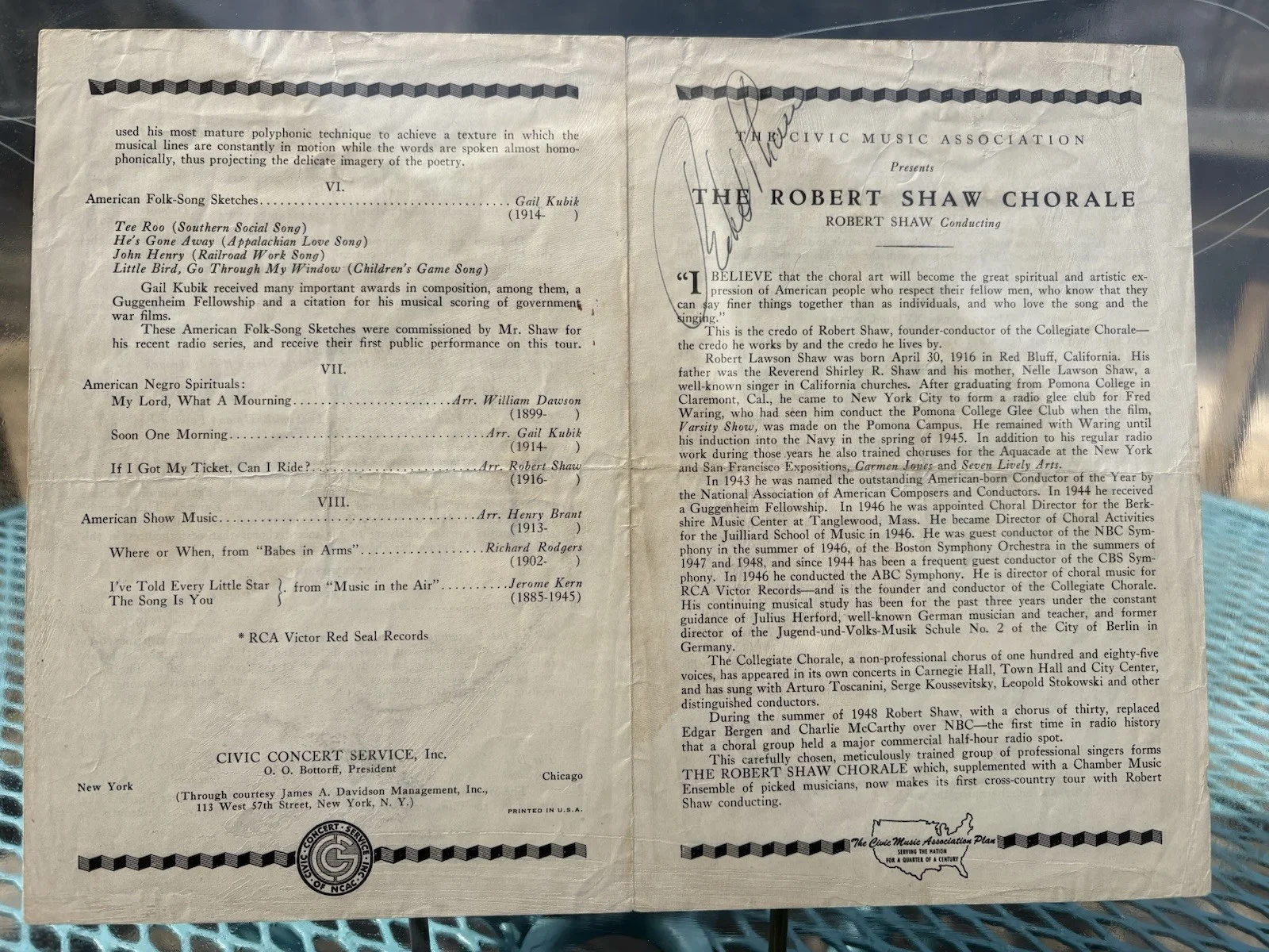 Vintage 1940's - 1950's Robert Shaw Conductor Signed Autograph Concert Program, image 2