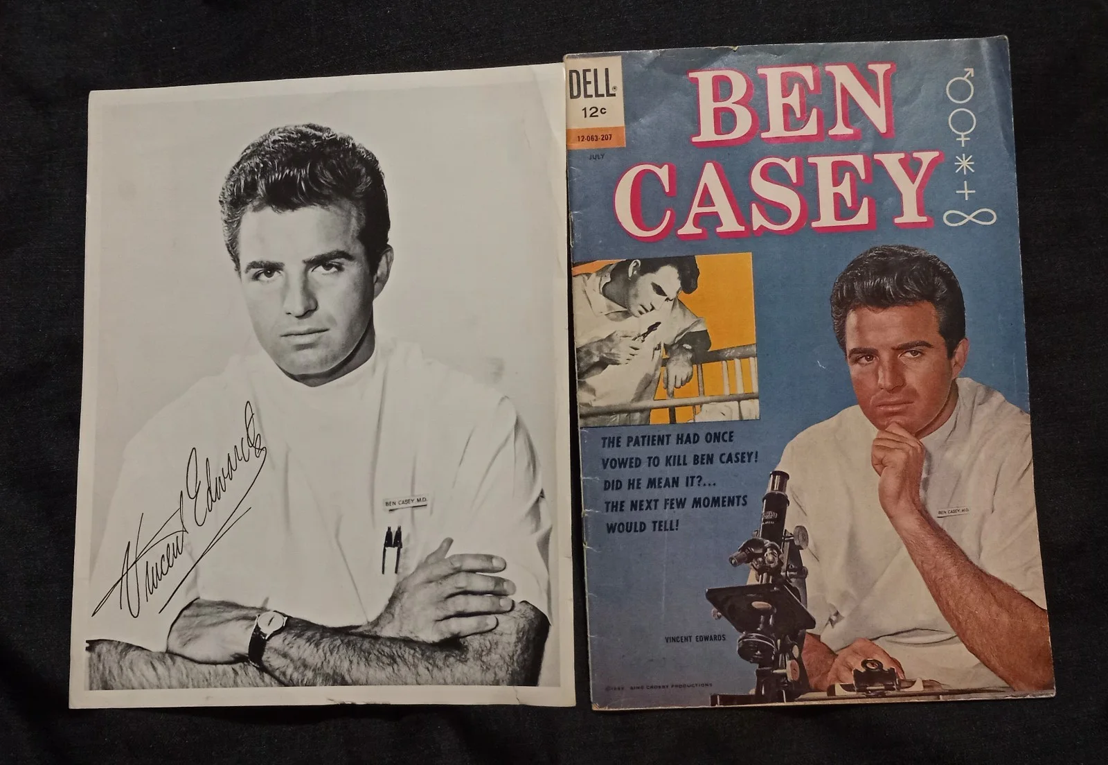 Vincent Edwards — Vintage 1960s Vincent Edwards "Ben Casey MD" 8x10 Photo & Dell Comic #1 TV, изображение 2