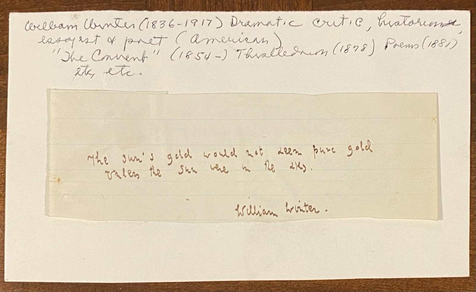 William Winter SIGNED autograph quotation - Lines from My Queen, image 2