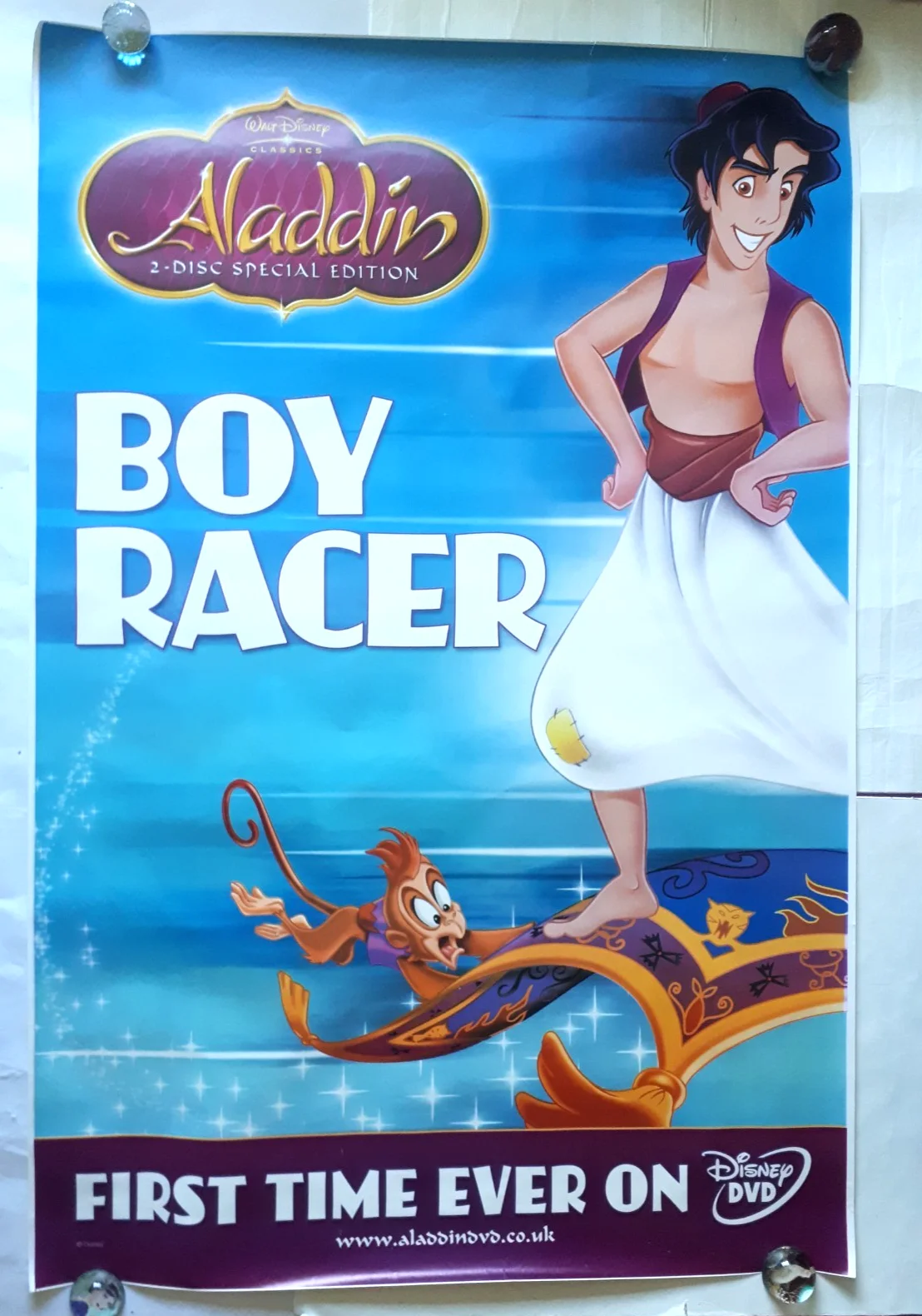 Aladdin 1997 boy racer2004 disney dvd original poster UK bus stop 120x180cm rare, изображение 2