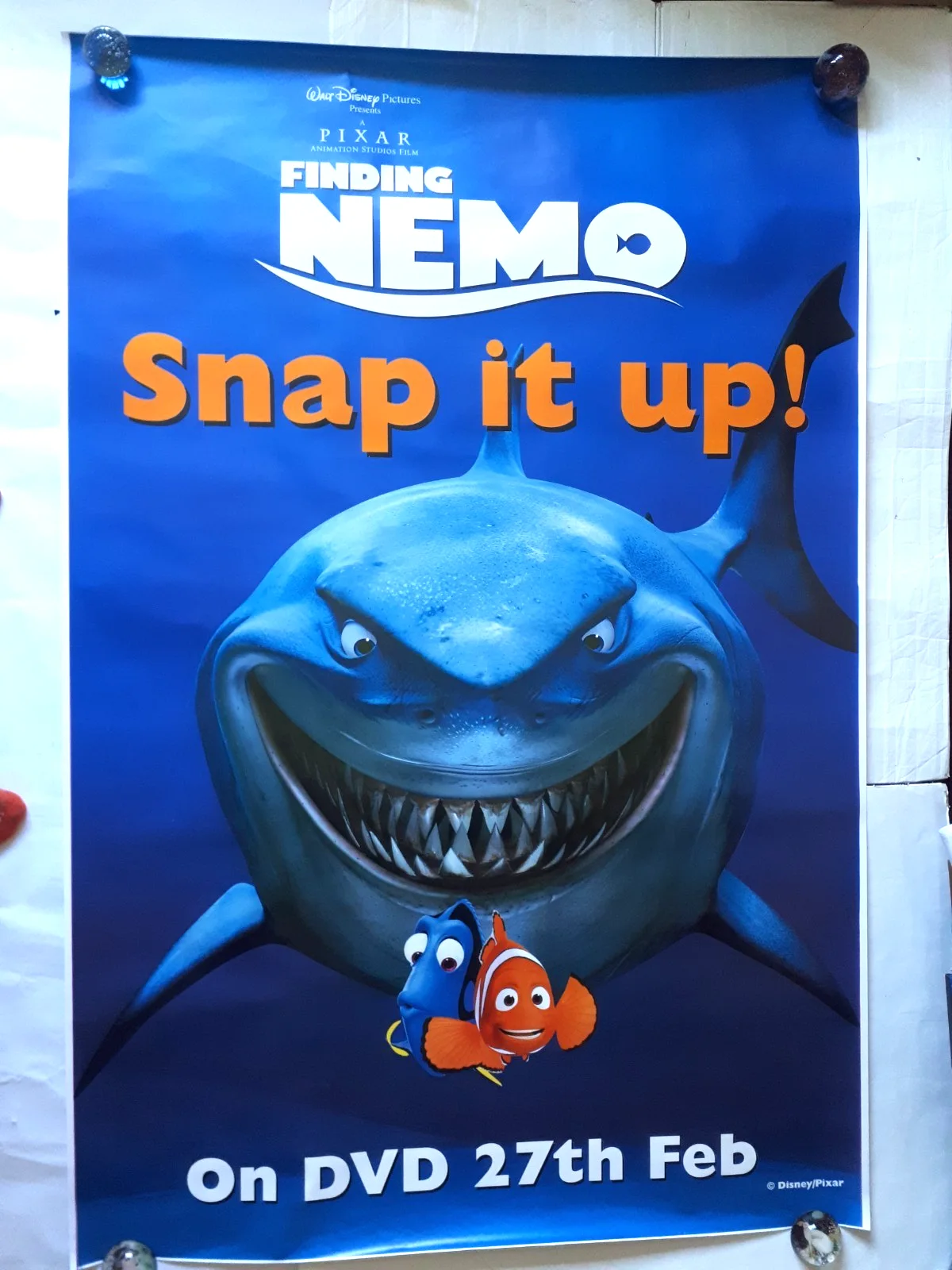 Finding Nemo 2003 disney pixar dvd original poster UK bus stop 120x180cm rare, изображение 2