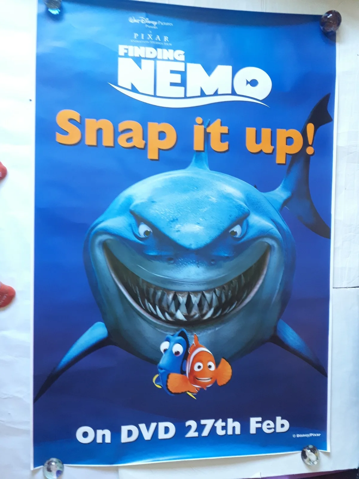 Finding Nemo 2003 disney pixar dvd original poster UK bus stop 120x180cm rare, изображение 3