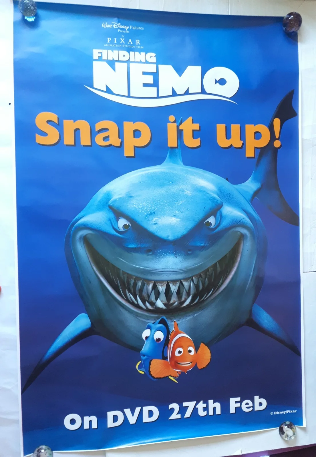 Finding Nemo 2003 disney pixar dvd original poster UK bus stop 120x180cm rare, изображение 4