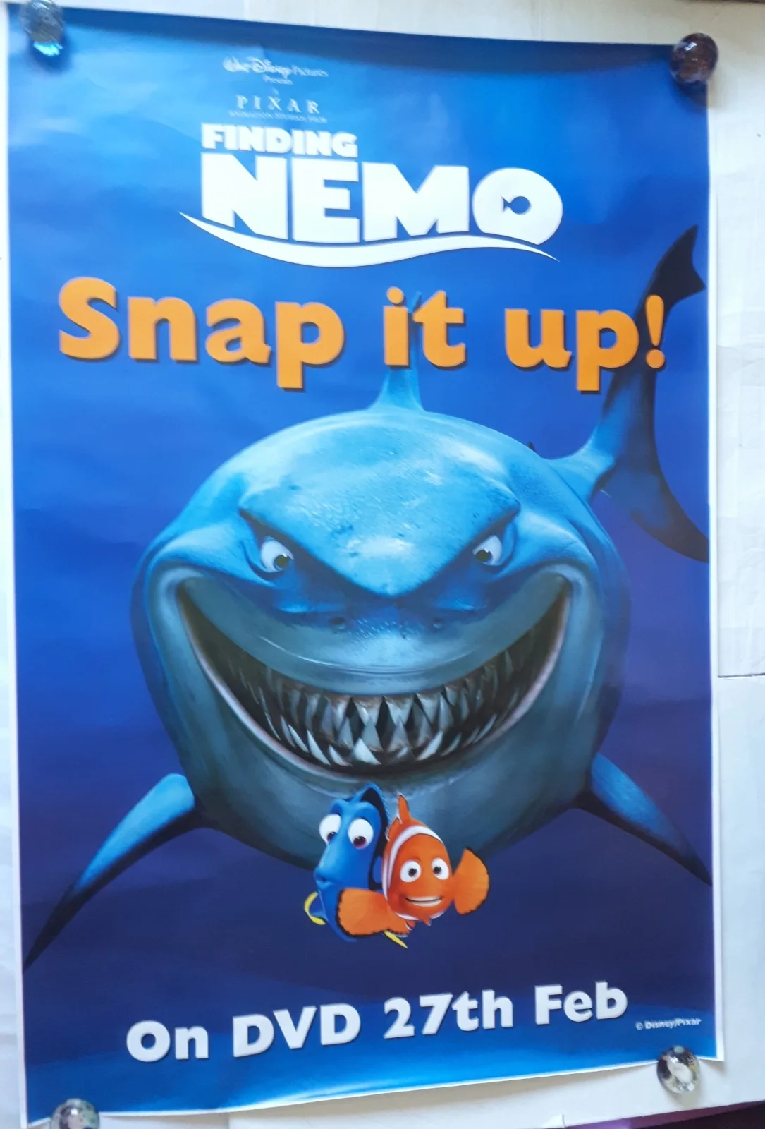 Finding Nemo 2003 disney pixar dvd original poster UK bus stop 120x180cm rare, изображение 5