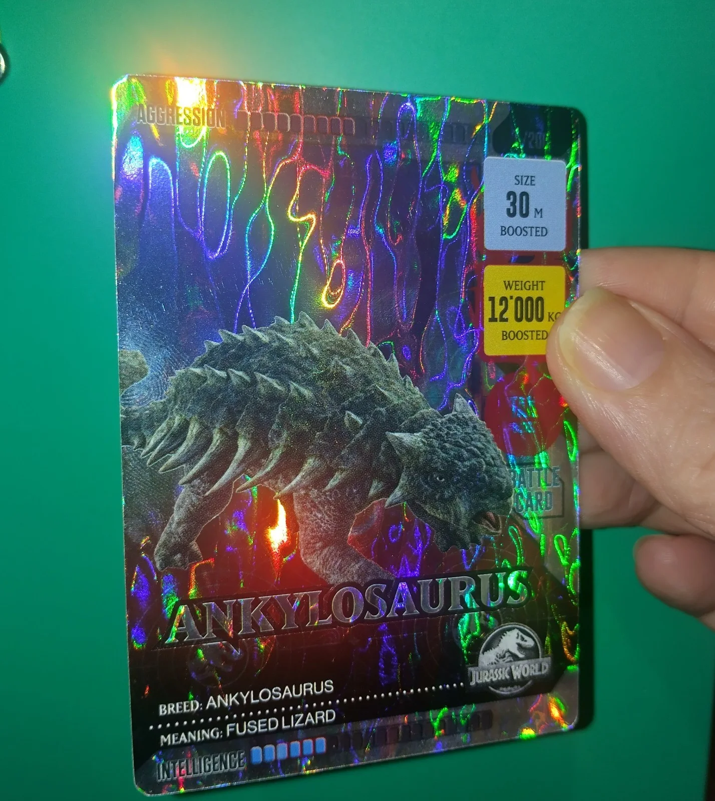 Jurassic Park World Roar trading card game first card holographic 1 Ankylosaurus, image 3