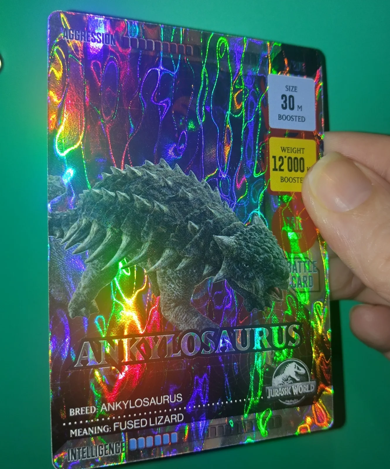 Jurassic Park World Roar trading card game first card holographic 1 Ankylosaurus, image 4