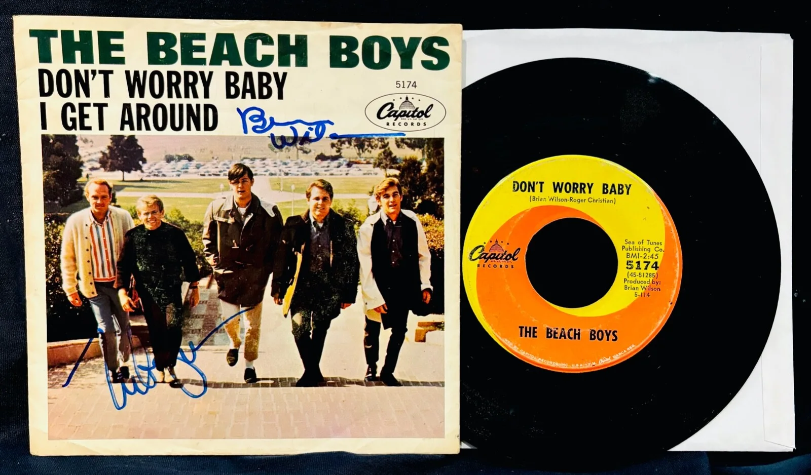 Brian Wilson & Mike Love — THE BEACH BOYS~Brian Wilson + Mike Love Signed I GET AROUND Picture Sleeve/45