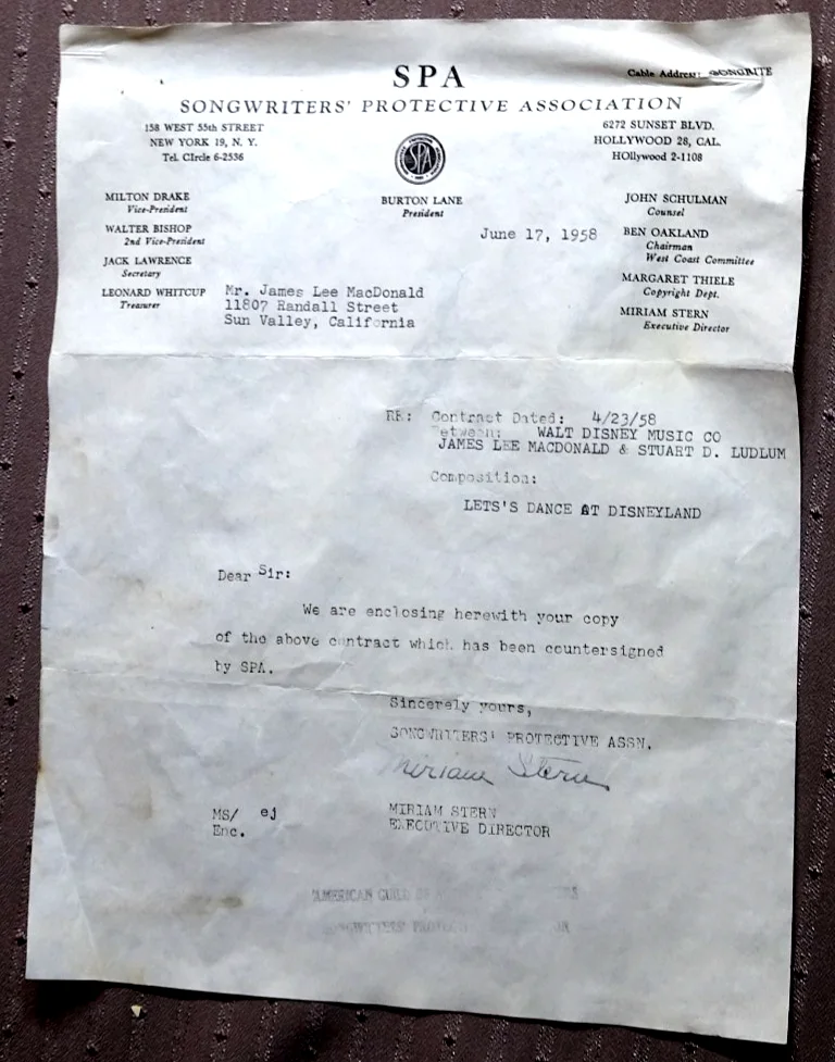 1958 Signed Contract WALT DISNEY MUSIC James A Johnson JamesMacDonald DISNEYLAND, изображение 3