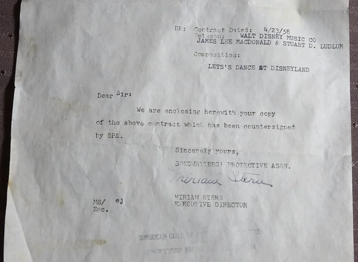 1958 Signed Contract WALT DISNEY MUSIC James A Johnson JamesMacDonald DISNEYLAND, изображение 5