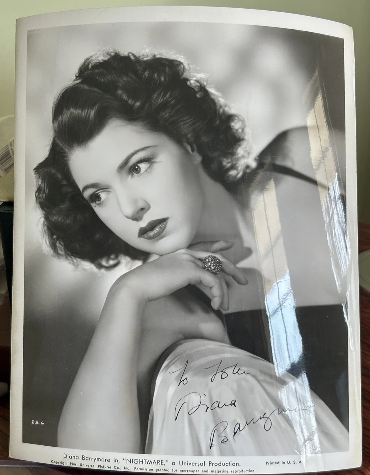 Diana Barrymore — Diana Barrymore Signed 8x10 Autographed Press Photo Nightmare RARE t330