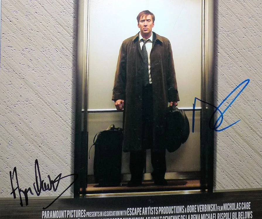 Nicolas Cage, Hope Davis — Nicolas Cage & Hope Davis signed Weather Man 11x17 poster. In Person Exact Proof, image 2