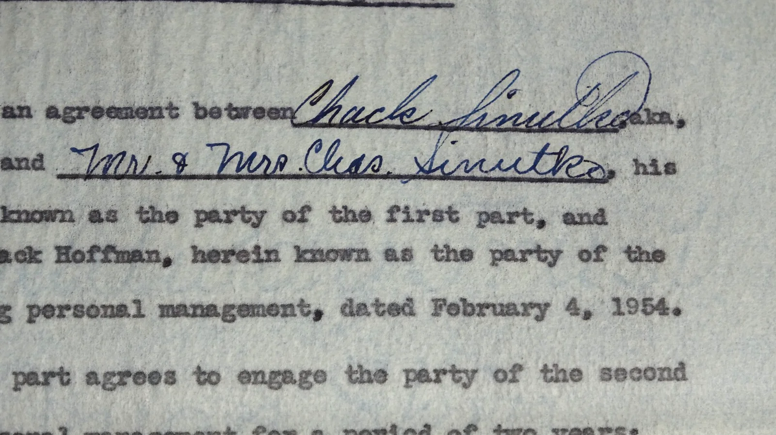1954 Signed music Artist Management Contract For CHUCK CRAYNE Singer 1950's LA, изображение 2