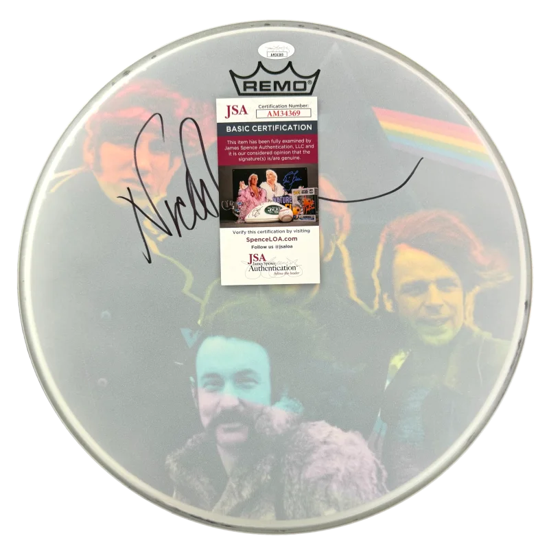 Nick Mason — Nick Mason Signed Autograph 14" Custom 1/1 Pink Floyd Drumhead w/ JSA COA, image 2