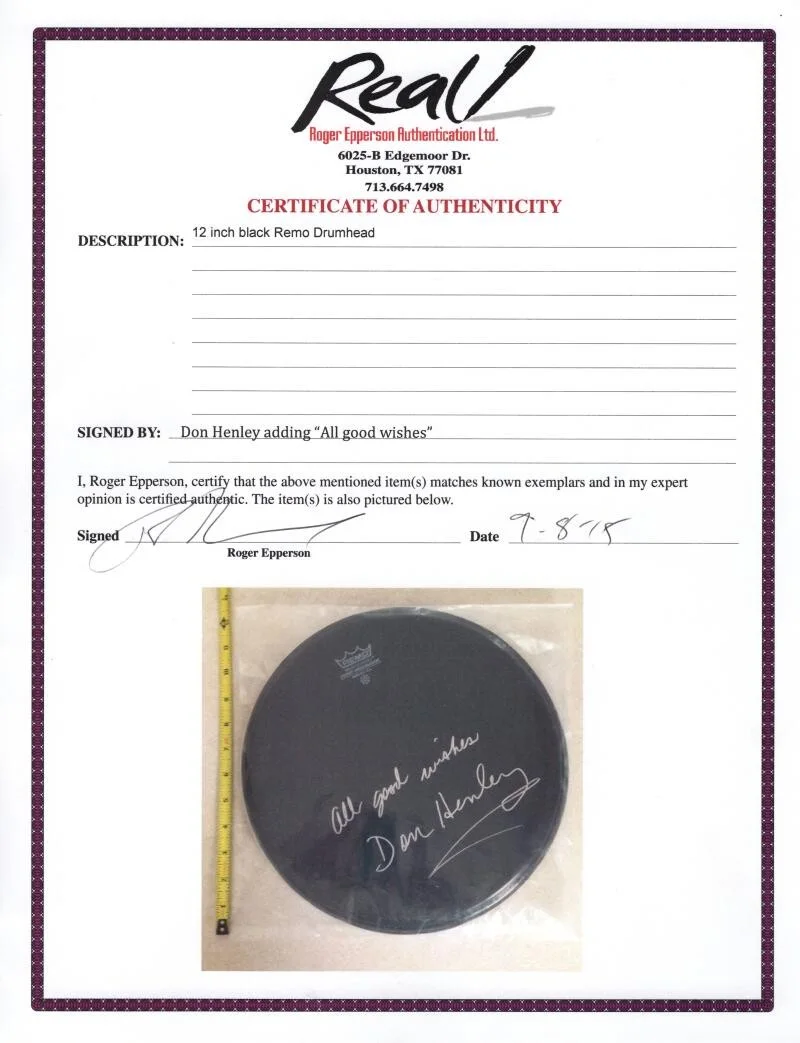 Don Henley — Don Henley Eagles Signed Autograph 12" Drumhead - Hotel California w/ JSA COA, изображение 3