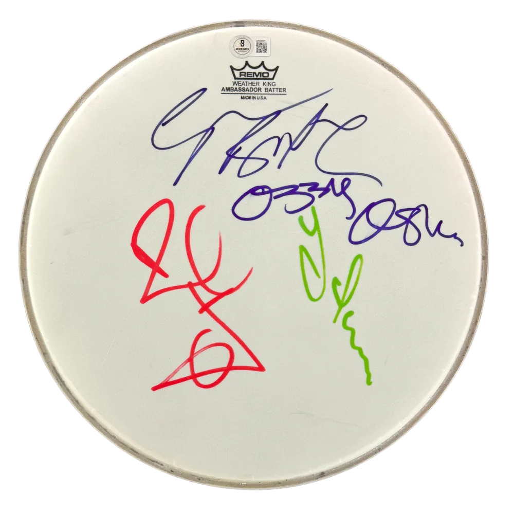 Geezer Butler, Tony Iommi, Ozzy Osbourne, Bill Ward — Black Sabbath Signed Autograph 12" Drumhead - Ozzy Osbourne Geezer Butler +2 BAS