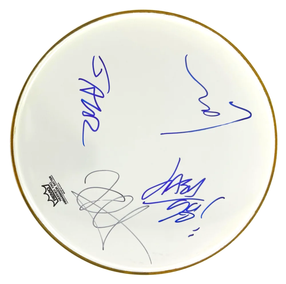 Kirk Hammett, James Hetfield, Jason Newsted, Lars Ulrich — Metallica Band Signed Autograph Drumhead James Hetfield Jason Newsted +2 JSA COA
