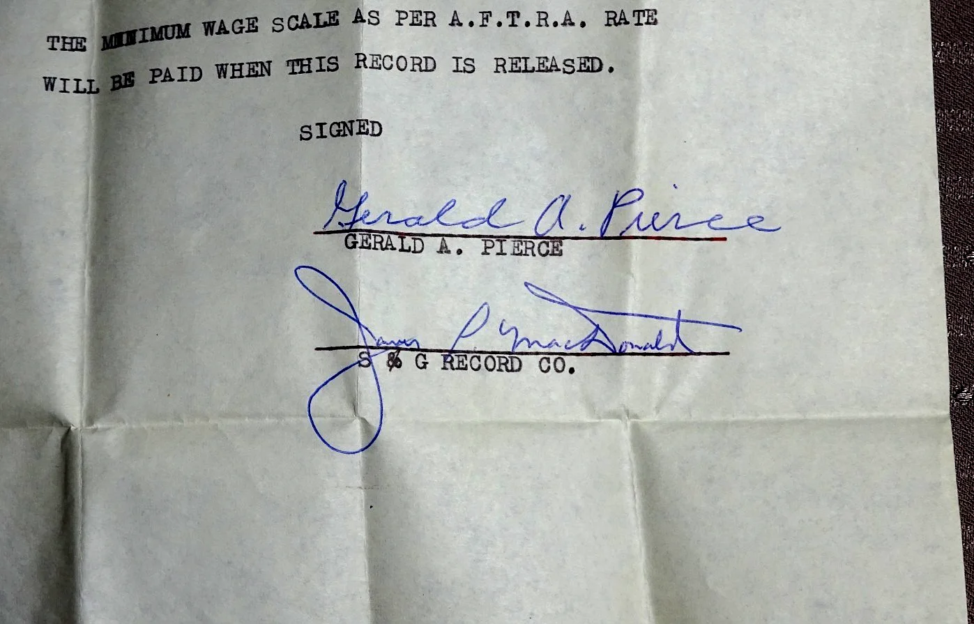 1954 S&G RECORD COMPANY Signed Contract by GERALD A PIERCE Letter Los Angeles, image 2