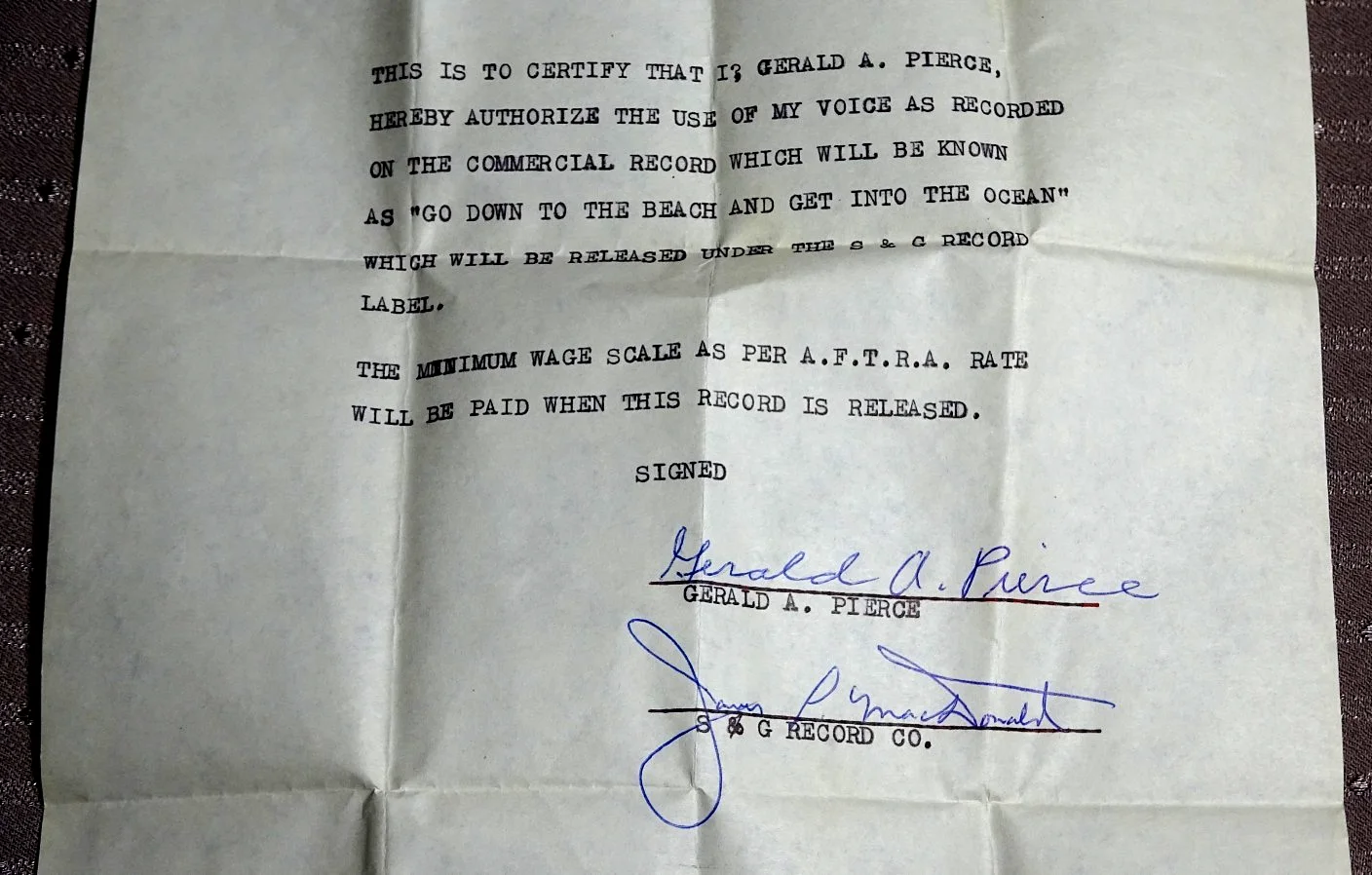 1954 S&G RECORD COMPANY Signed Contract by GERALD A PIERCE Letter Los Angeles, image 3