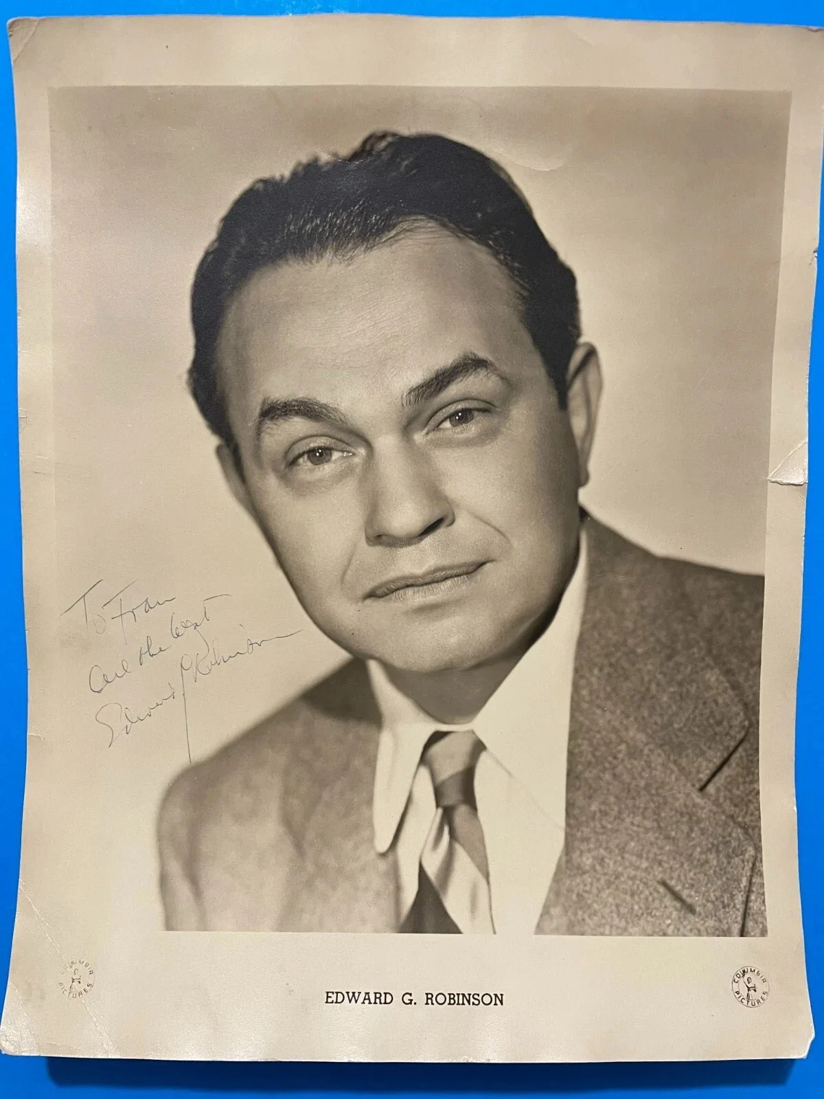 Edward G. Robinson — Edward G. Robinson Signed Inscribed 11 x14 Columbia Pictures Photo