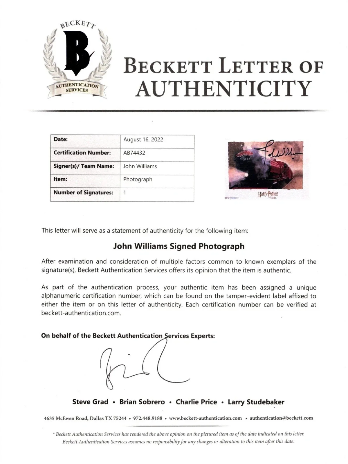 John Williams — John Williams Autograph Signed Photo Authentic BAS Beckett COA Harry Potter, image 4