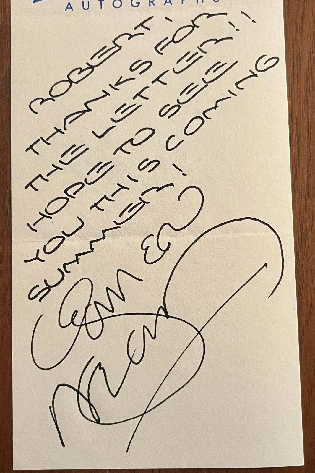 DEAN TORRENCE of JAN & DEAN Signed 3 3/4 X 9 note, image 2