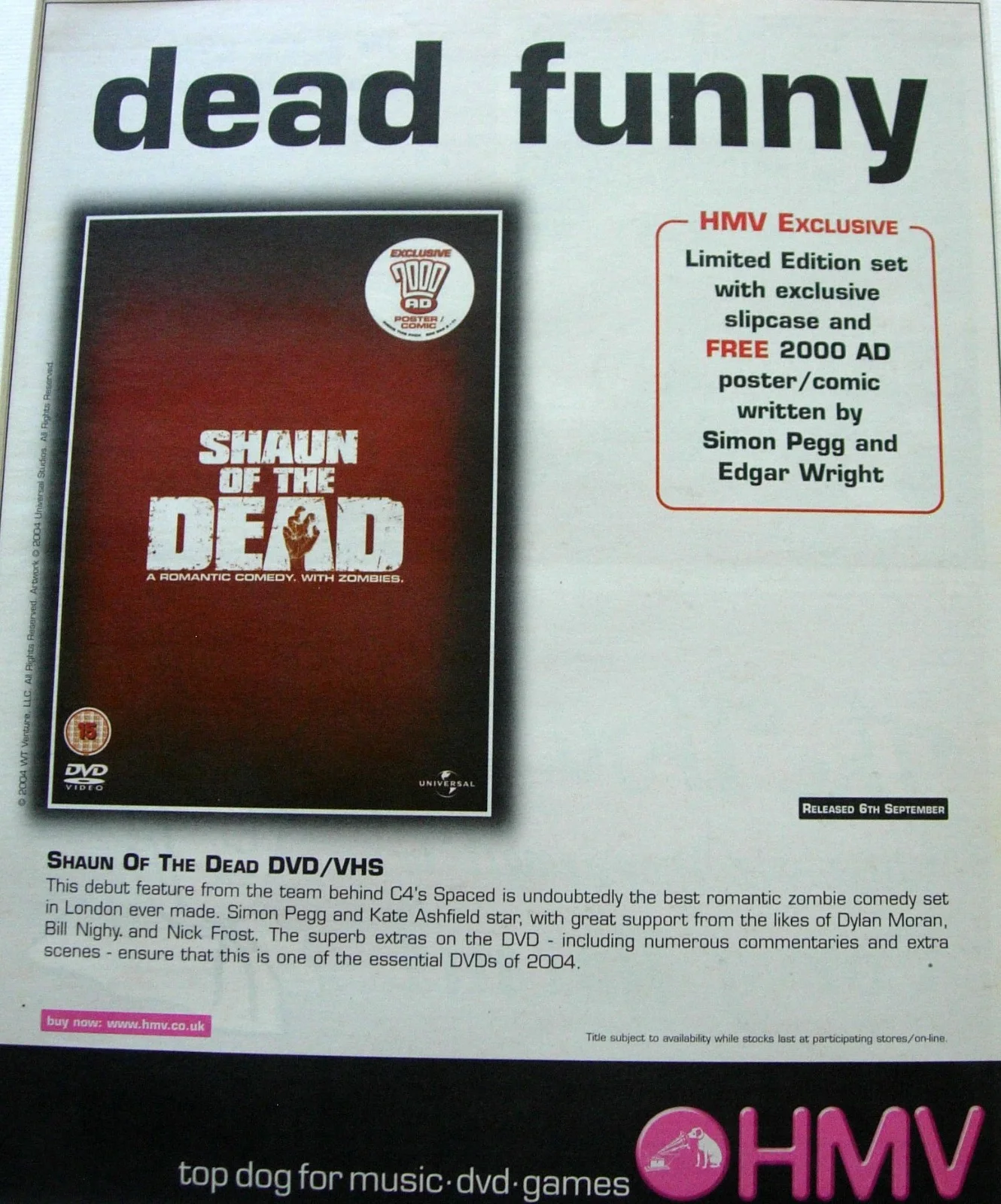 SHAUN OF THE DEAD+MOVIE+FILM+POSTER+AD+FRAMED ORIGINAL 2004+FAST WORLD SHIP, изображение 2