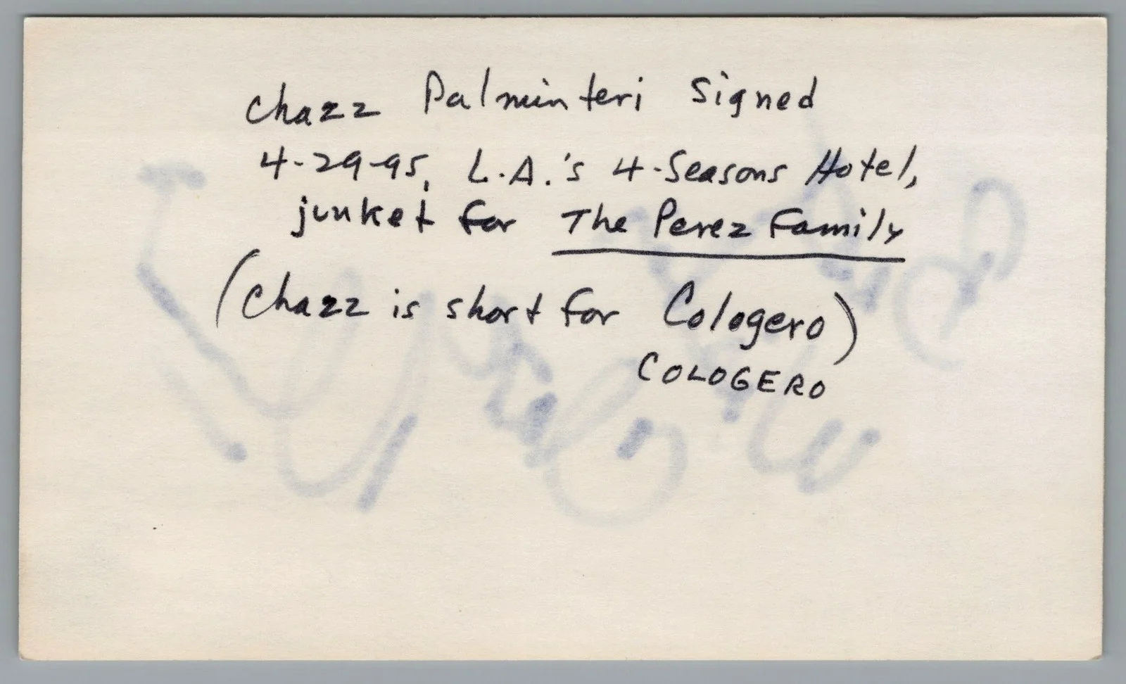 Chazz Palminteri — Chazz Palminteri Signed 3x5 Index Card Bullets Over Broadway Autographed, image 2