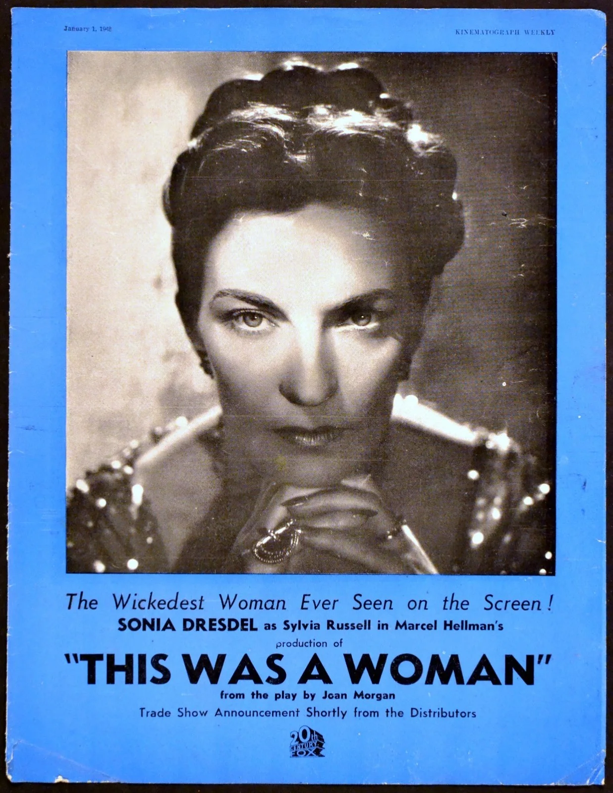 THIS WAS A WOMAN 1948 Sonia Dresdel, Walter Fitzgerald, Emrys Jones 2 TRADE ADS, изображение 2