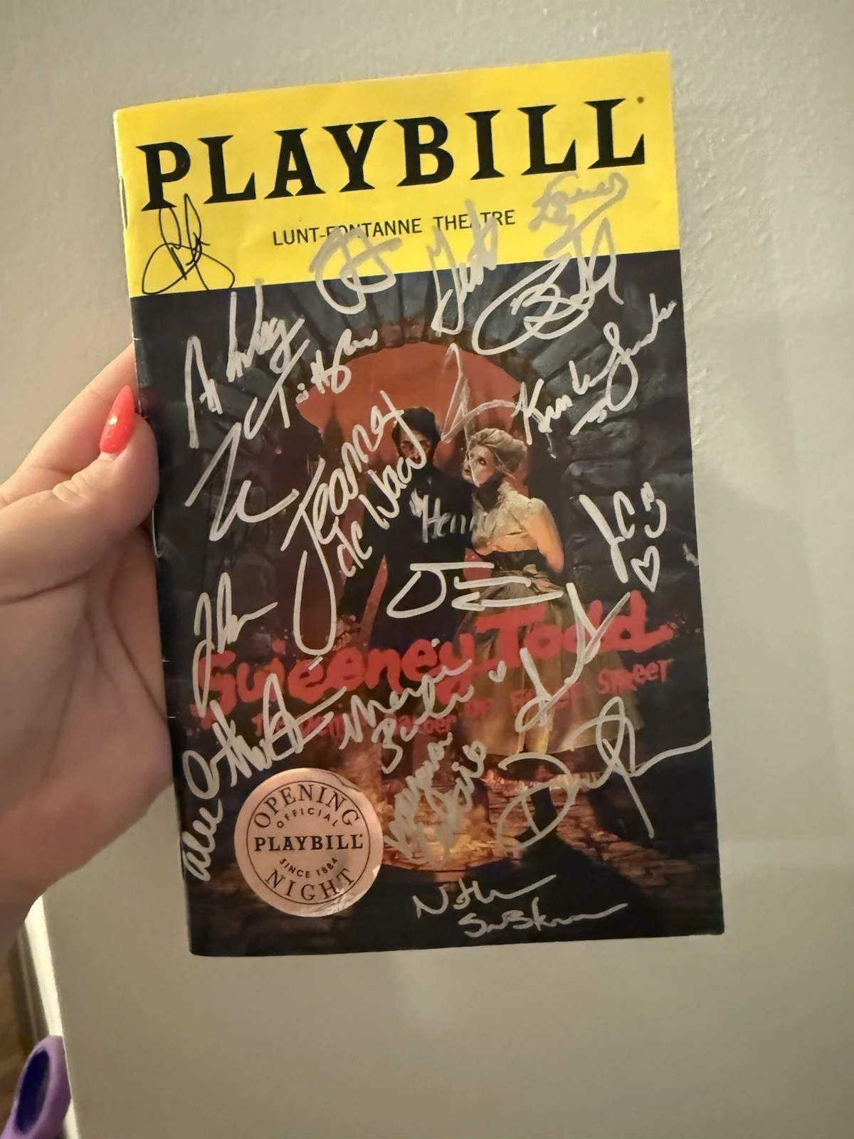 Josh Groban, Annaleigh Ashford, Jordan Fisher, Gaten Matarazzo, R — Opening night Sweeney Todd Signed Playbill Josh Groban cast