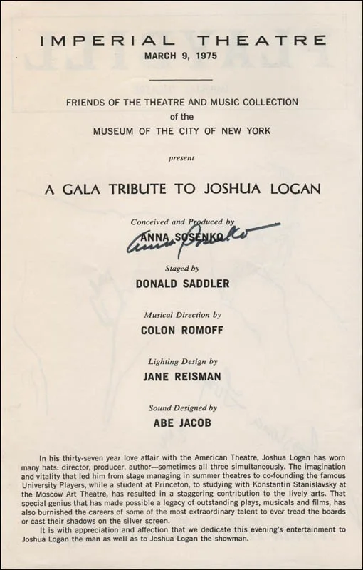 Joshua Logan, Anna Sosenko — JOSHUA LOGAN - SHOW BILL SIGNED CO-SIGNED BY: ANNA SOSENKO, изображение 2