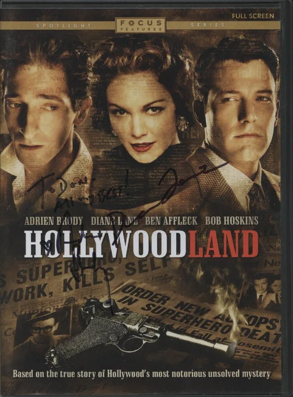 Adrien Brody, Diane Lane — HOLLYWOODLAND MOVIE CAST - DVD/CD COVER SIGNED WITH CO-SIGNERS