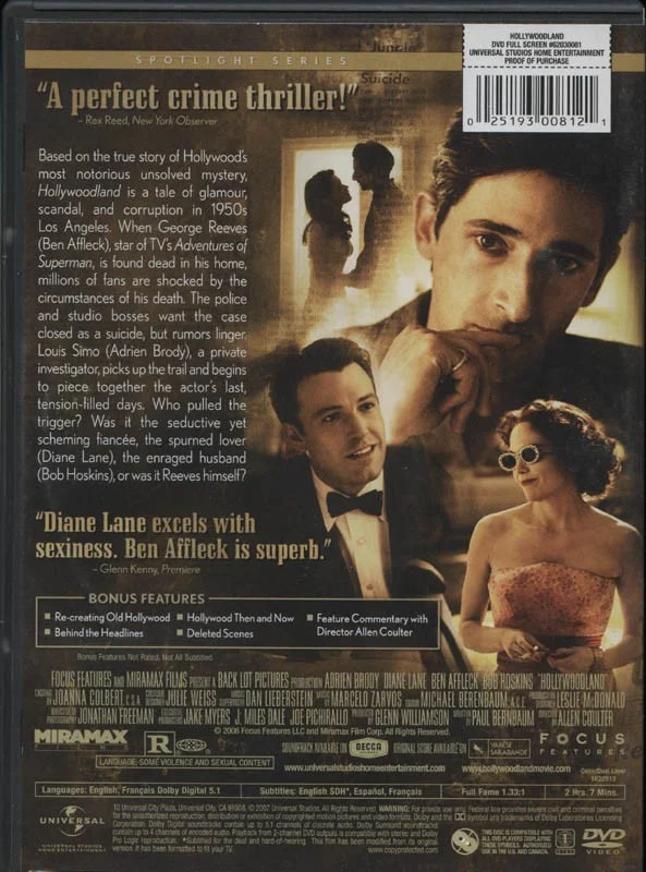 Adrien Brody, Diane Lane — HOLLYWOODLAND MOVIE CAST - DVD/CD COVER SIGNED WITH CO-SIGNERS, изображение 2