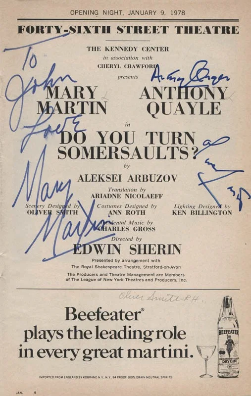 Oliver Smith, Anthony Quayle, Mary Martin — DO YOU TURN SOMERSAULTS? PLAY CAST - INSCRIBED SHOW BILL SIGNED WITH CO-SIGNERS