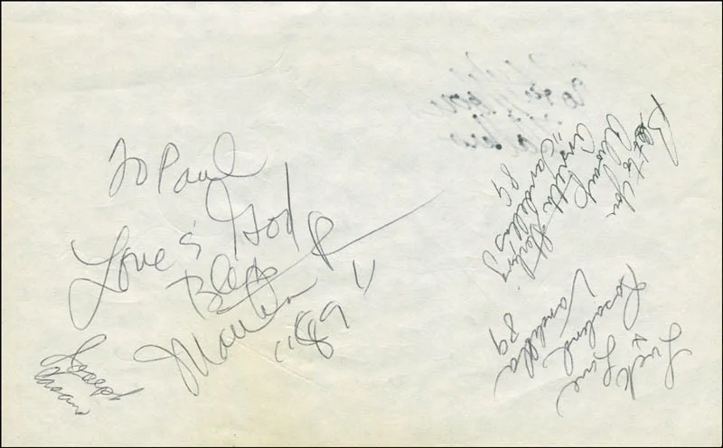 Martha Reeves & The Vandellas, Billie Cox, Herb Reed — MARTHA REEVES & THE VANDELLAS - AUTOGRAPH NOTE SIGNED 1989 WITH CO-SIGNERS